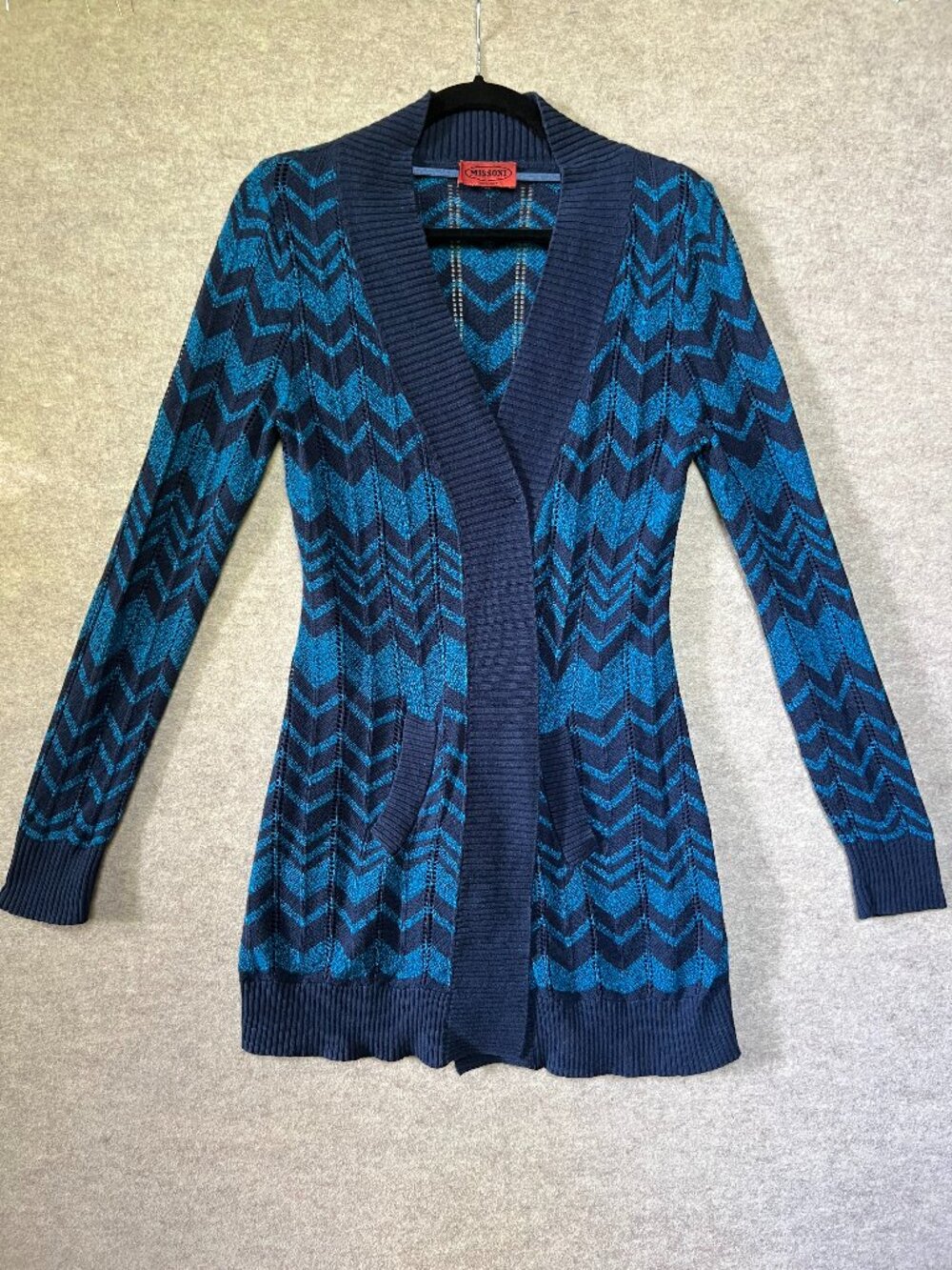 Missoni For Target Knit Chevron Open Cardigan, Blue and Navy, Size M